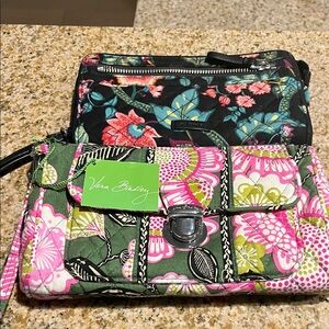 Vera Bradley Green and Pink Floral Wristlet Set